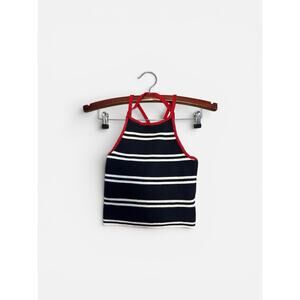 VTG Hollister Blue White Red Thick Ribbed Knit Strappy Back Small Patriotic Y2K
